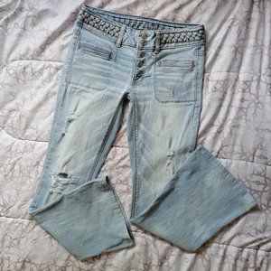 Light Blue Distressed Hip Huggers